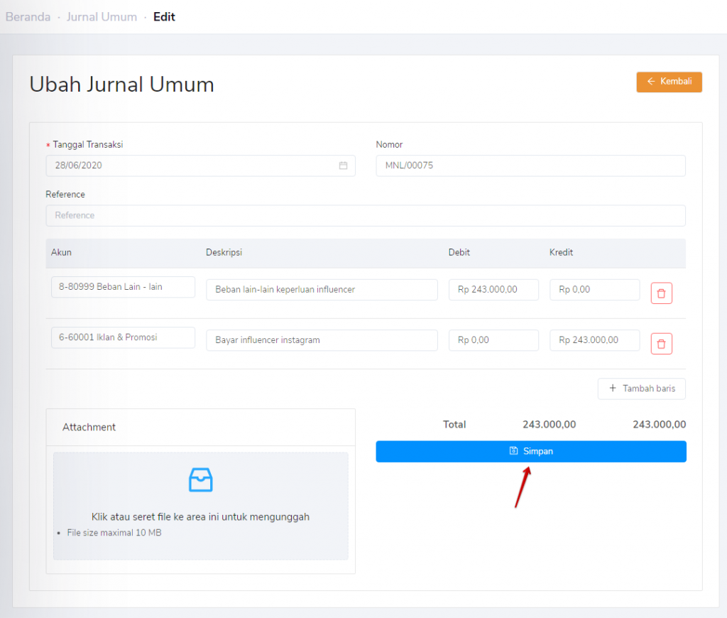 Ubah form jurnal umum Target9Pos