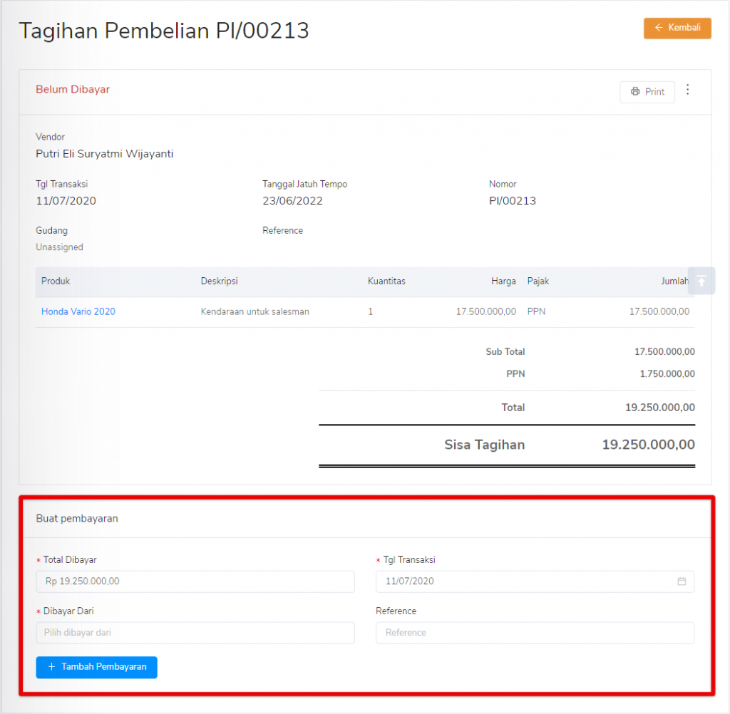 Pembelian aset tetap berhasil dicatat