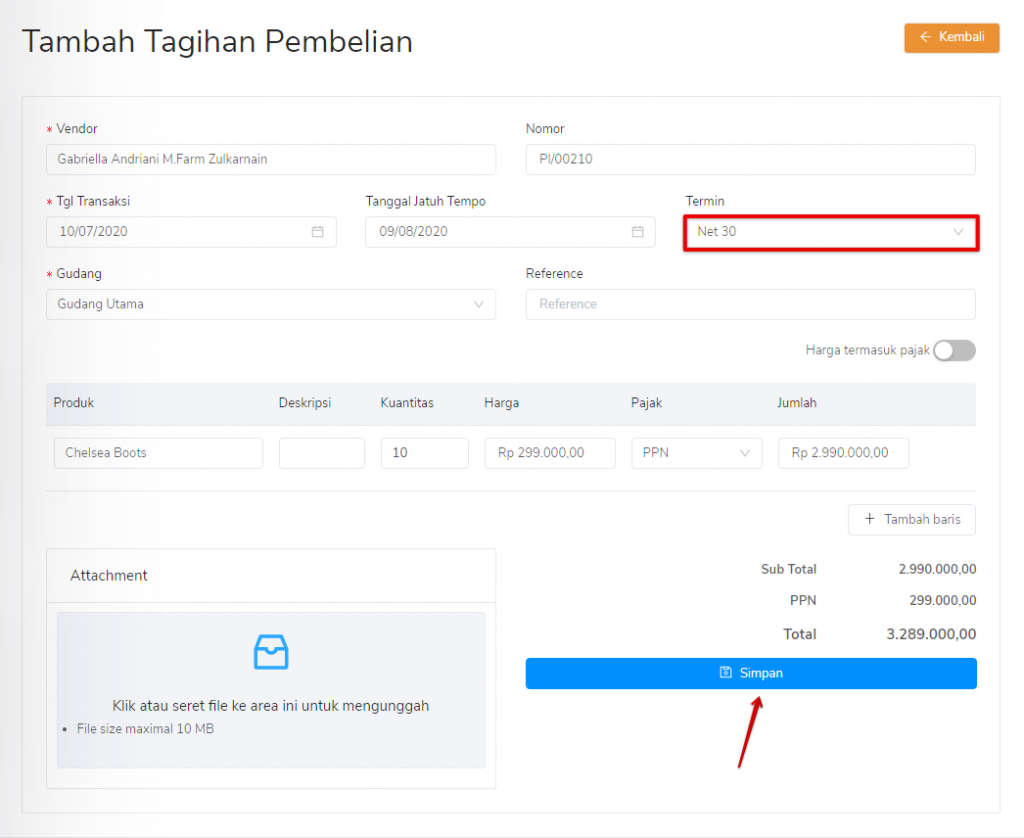 Tambah tagihan pembelian Target9Pos