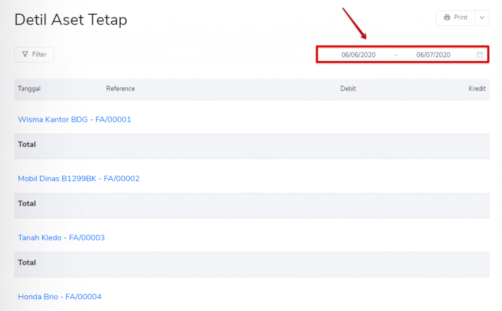 Filter periode laporan detil aset tetap Target9Pos