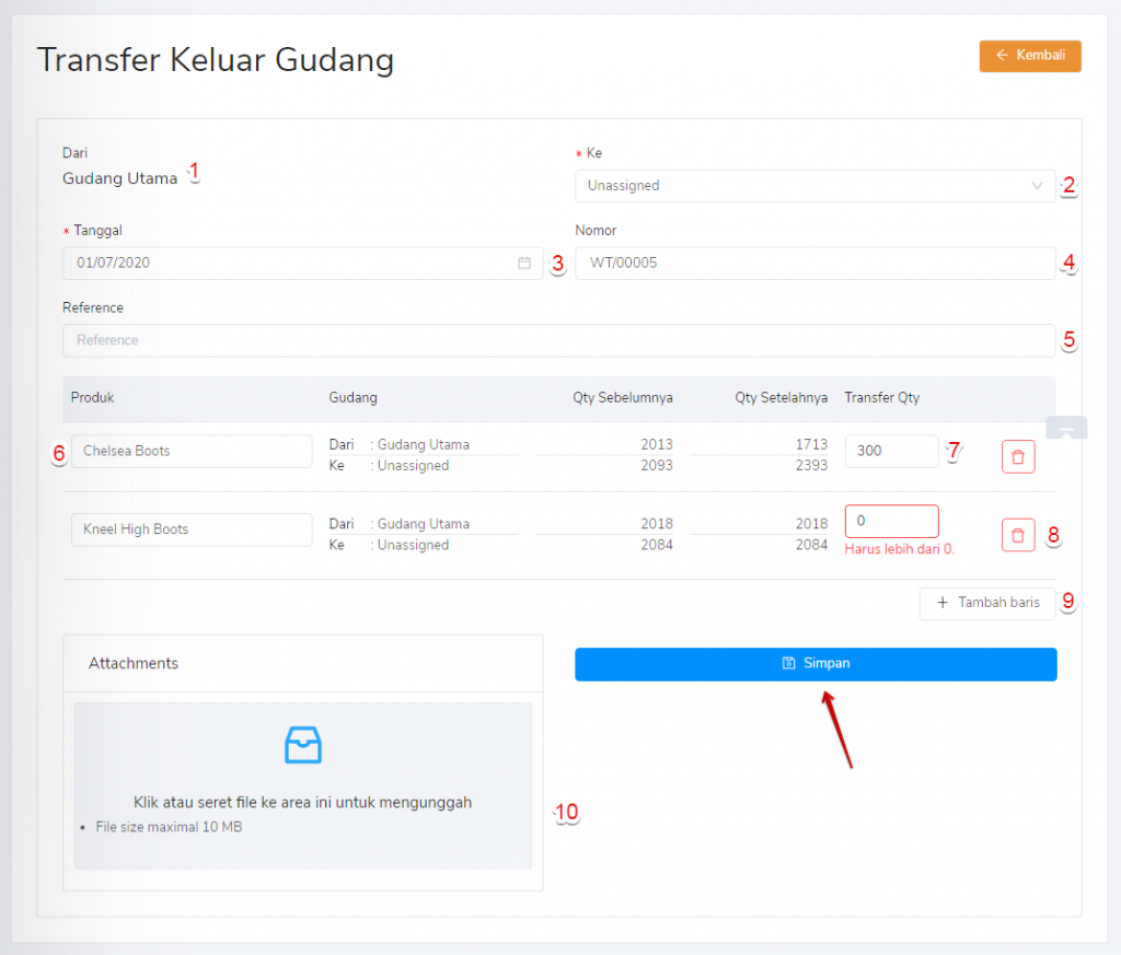 Form transfer keluar gudang Target9Pos