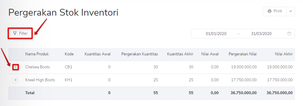 Liat detail transaksi pada pergerakan stok inventori