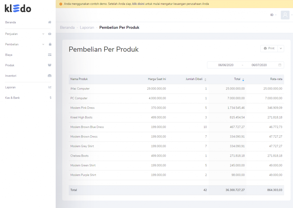 Laporan pembelian per produk Target9Pos