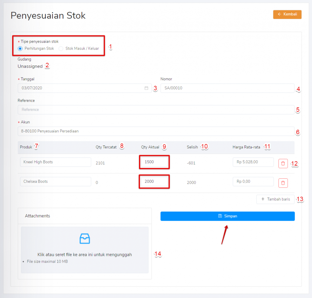 Tipe penyesuaian perhitungan stok Target9Pos