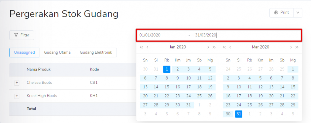 Periode laporan pergerakan stok gudang Target9Pos