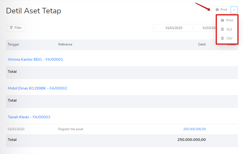 Print laporan detil aset tetap Target9Pos