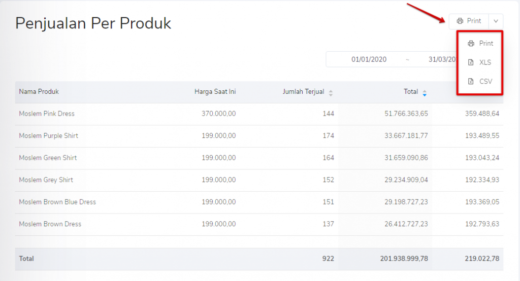 Print laporan penjualan per produk Target9Pos