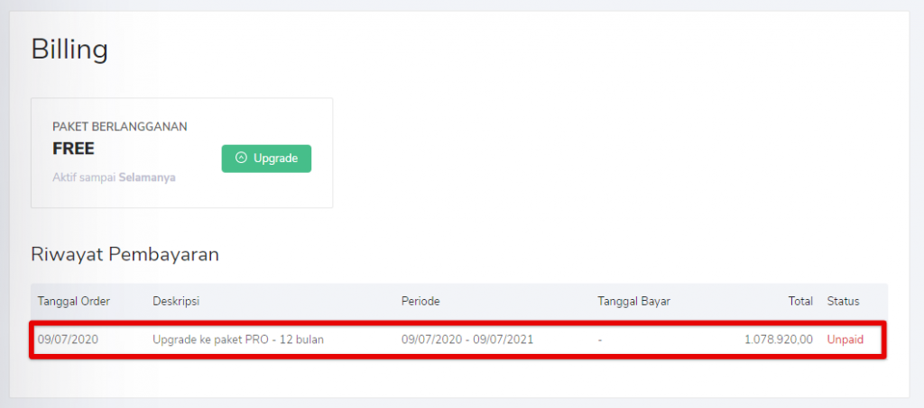 Billing belum dibayar