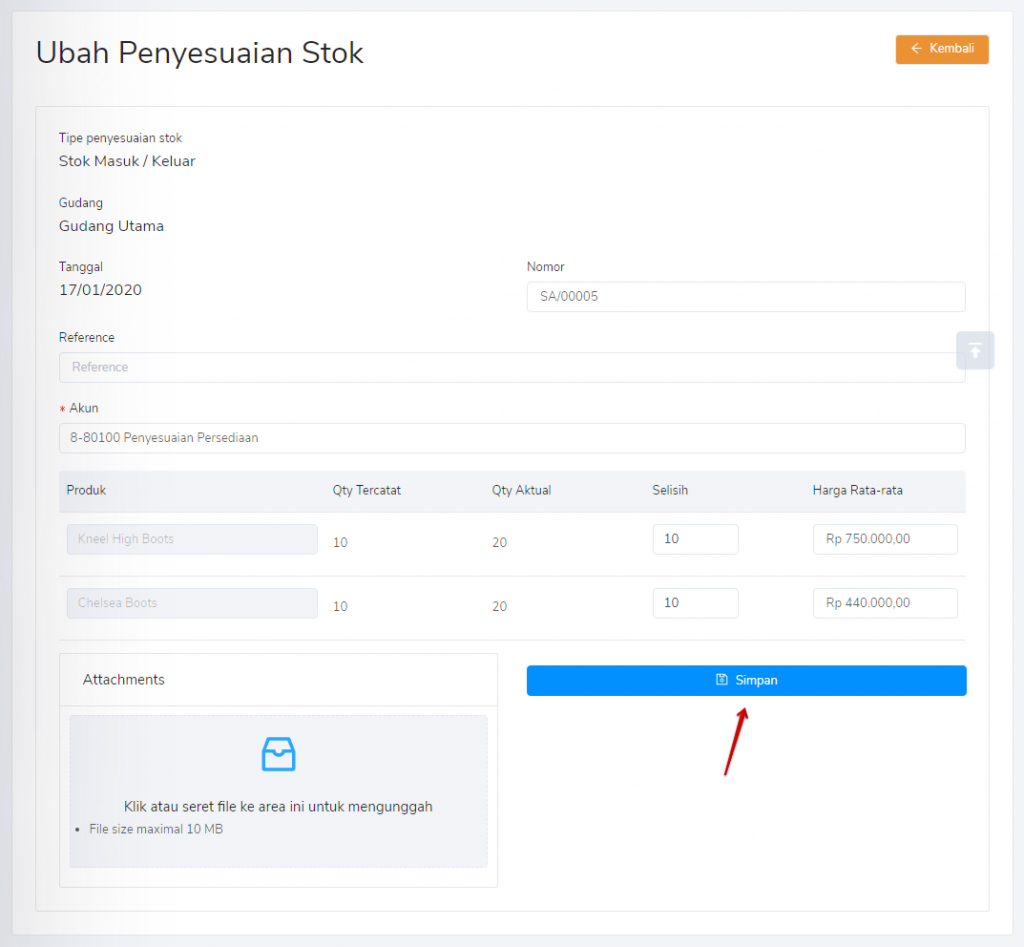 Ubah form penyesuaian stok pada Target9Pos