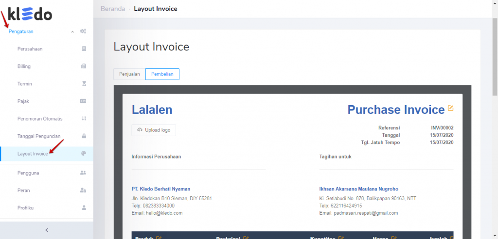 Pengaturan layout invoice Target9Pos