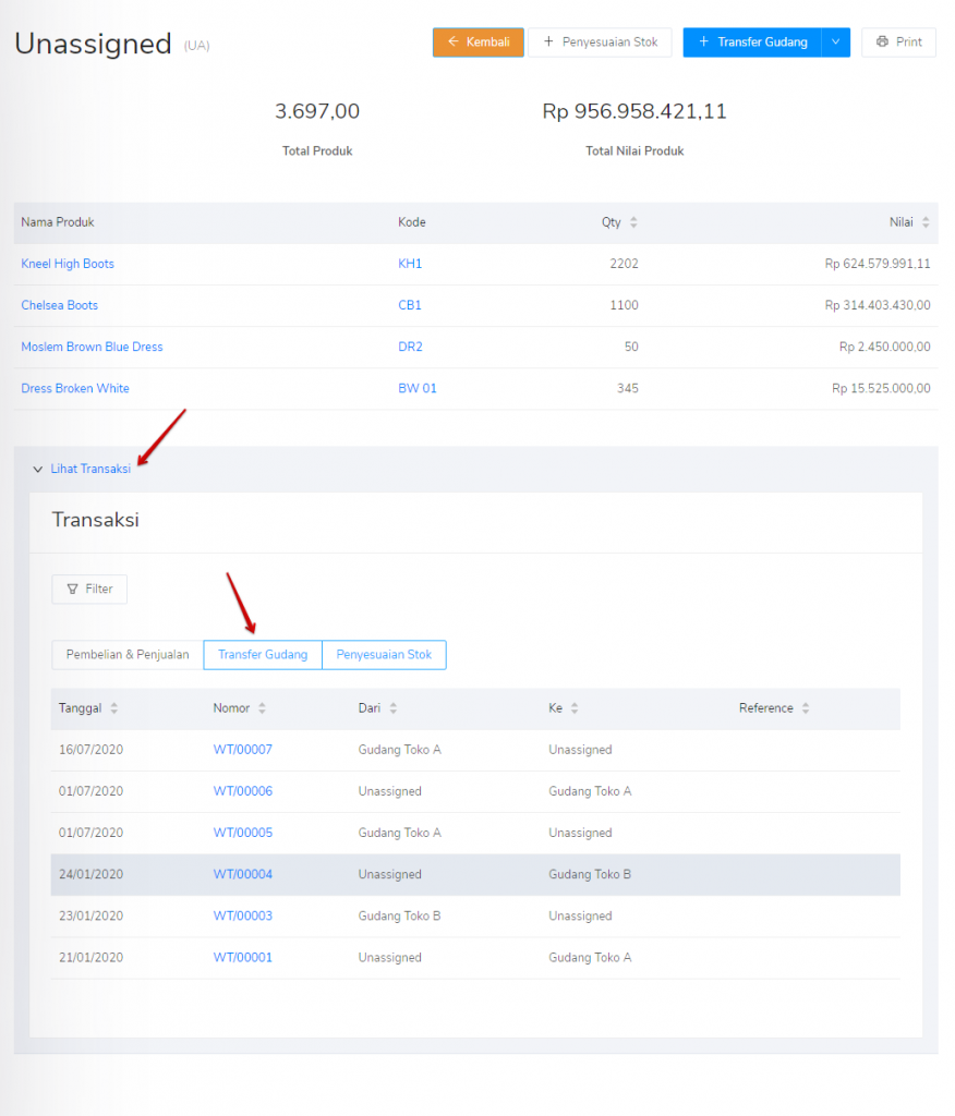 Cara melihat transaksi transfer gudang Target9Pos