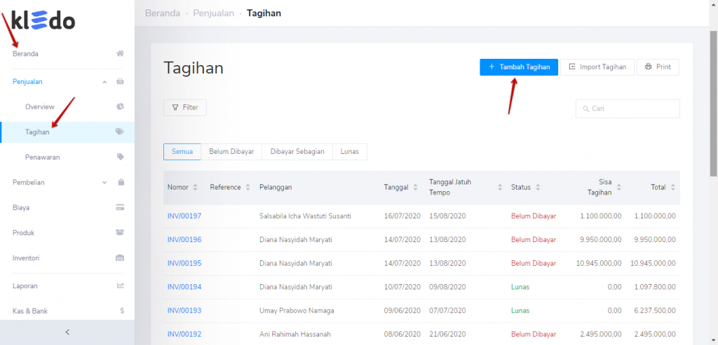 Pilih Tambah Transaksi pada Target9Pos