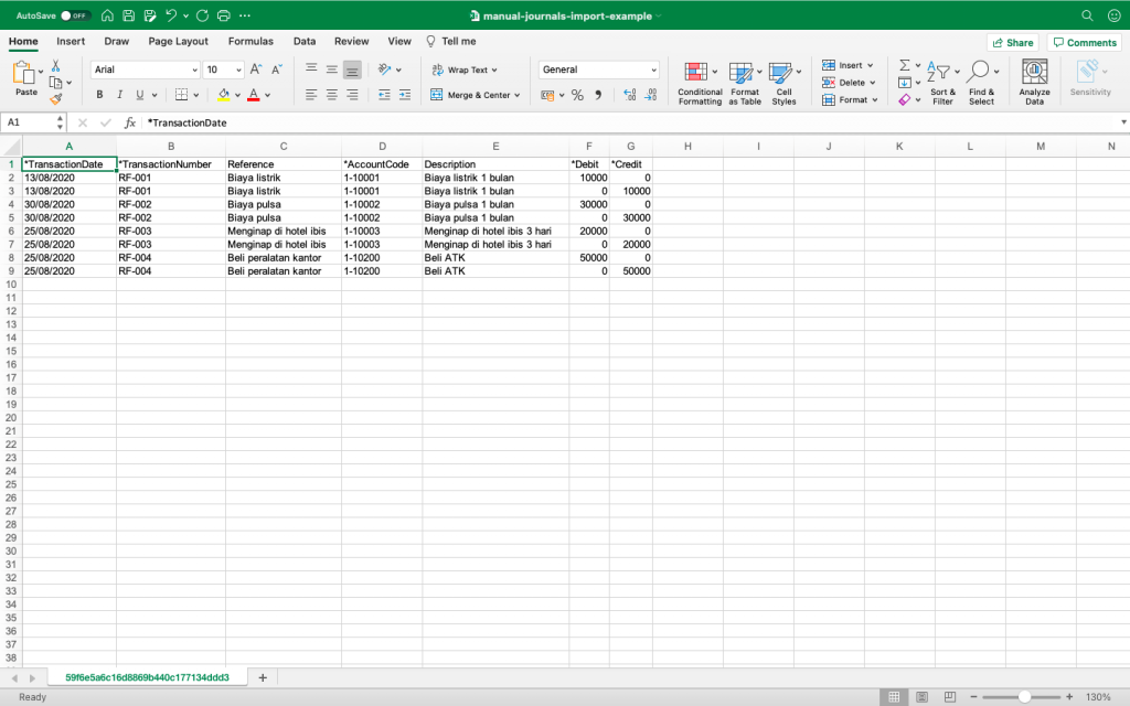 Format data Jurnal Umum pada Target9Pos