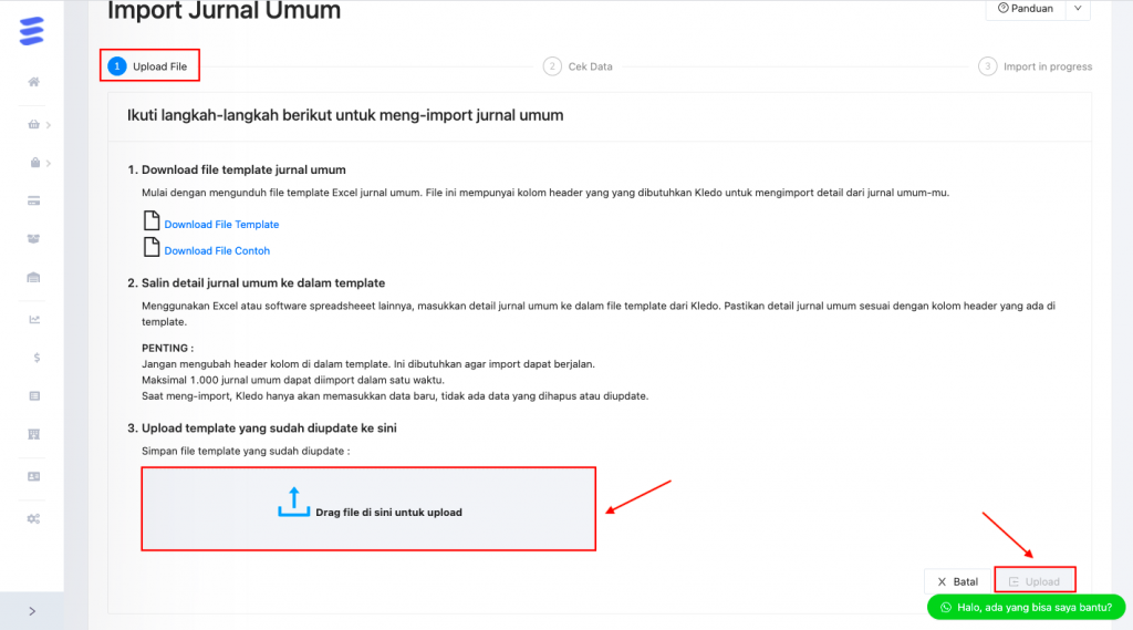 Upload file Jurnal Umum dan mulai upload data