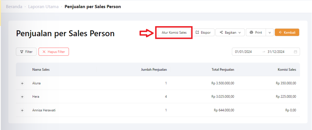 Fitur atur komisi sales