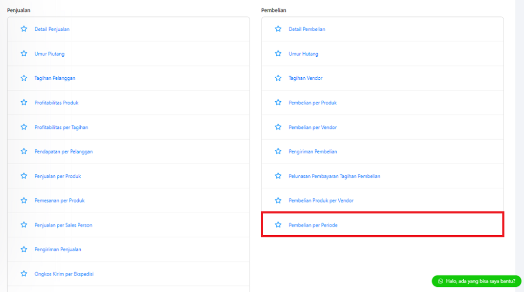 Pilih lapora pembelian per periode